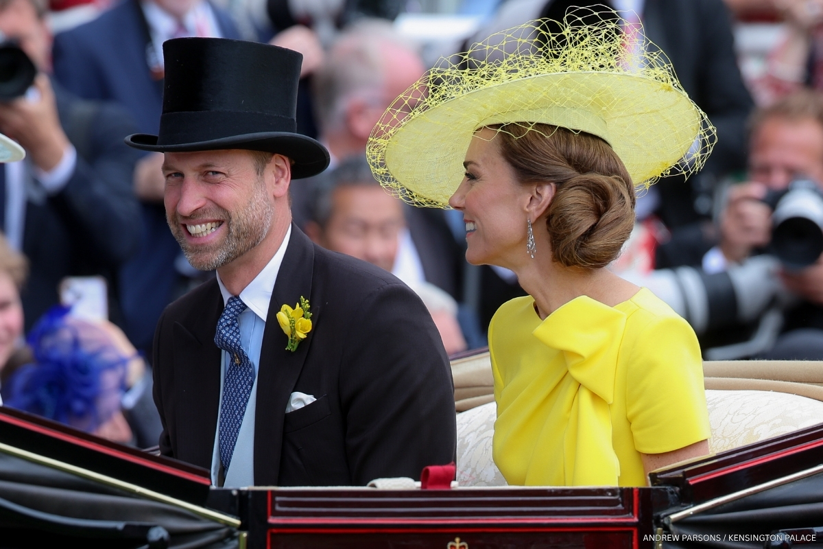 The Prince and Princess of Wales riding together in the carriage procession on Day Two of Royal Ascot 2026