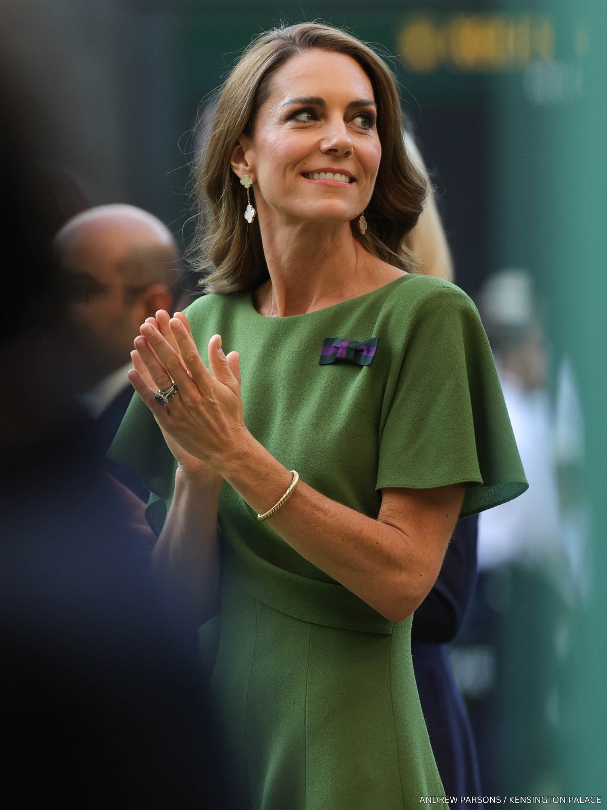 Kate Middleton in an olive green Emilia Wickstead cape dress at the 2026 Wimbledon Men's Singles Final