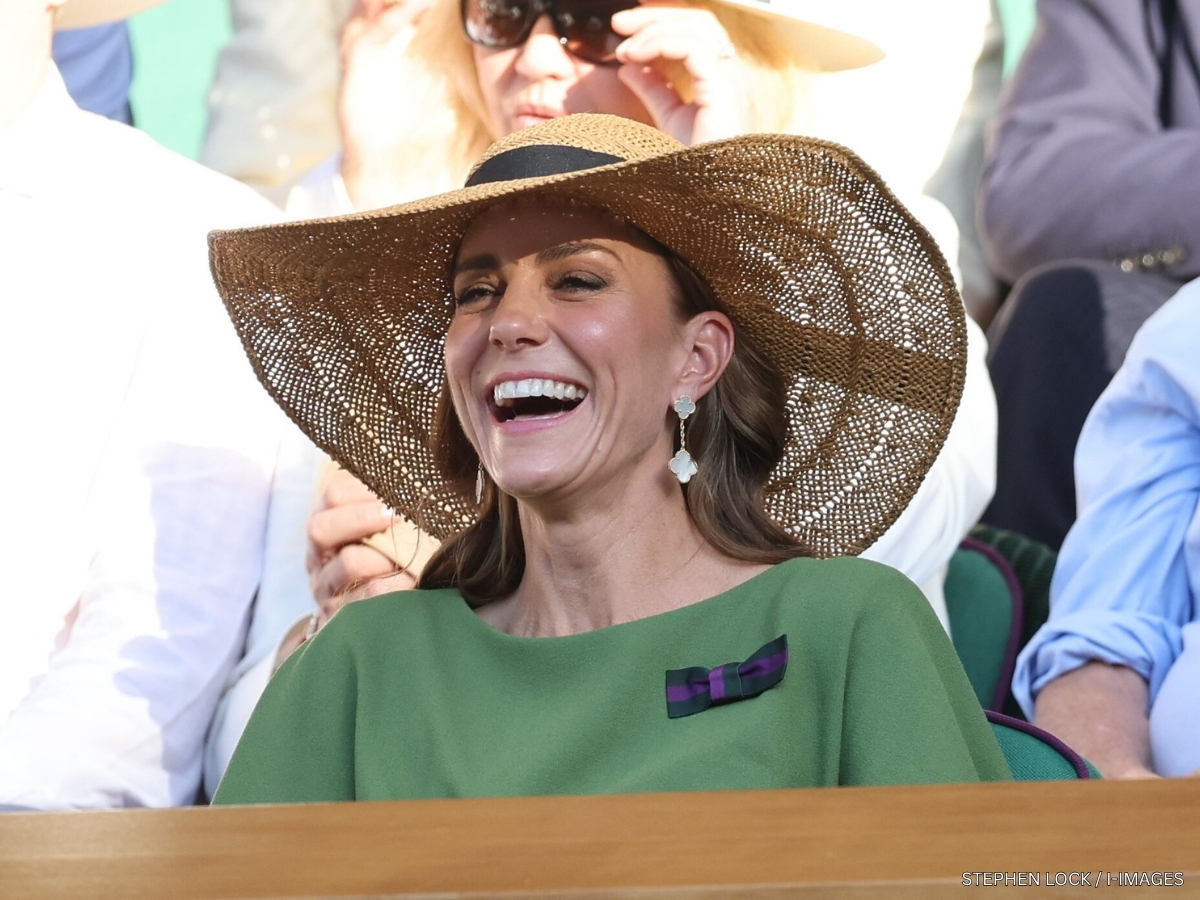 Kate Middleton wearing the L.K. Bennett Saffron straw sun hat with a black ribbon band