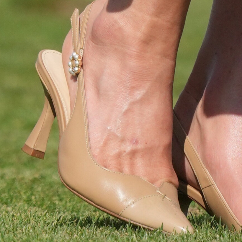 Kate Middleton wearing tan Camilla Elphick 'Lucia' slingback shoes at the polo