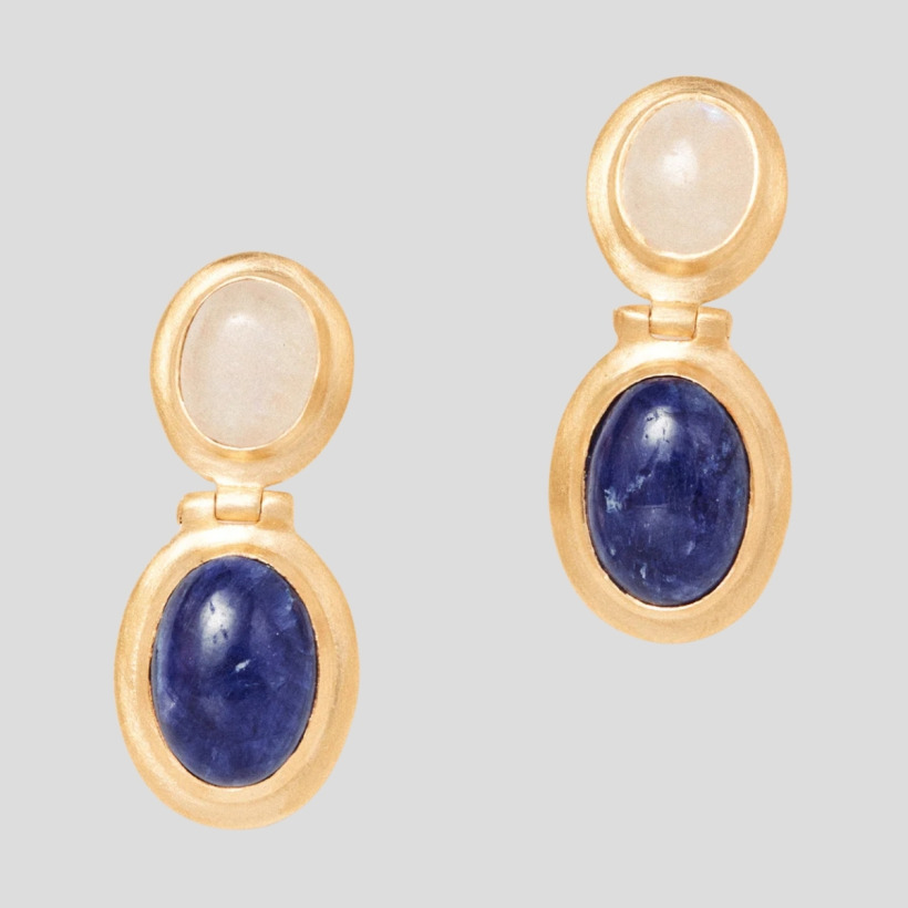 The Carousel Jewels Stella earrings with lapis lazuli and moonstone gemstones