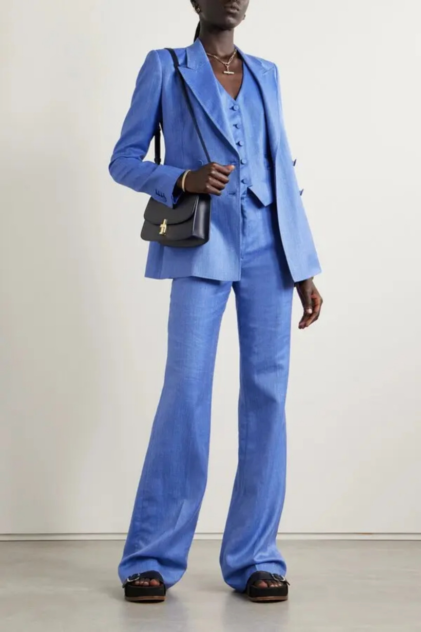The Gabriela Hearst Stephanie blazer and Vesta trousers in the sapphire colourway