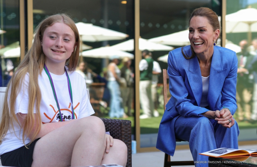 Kate Middleton chatting with children from the Shine Camera Club at Wimbledon