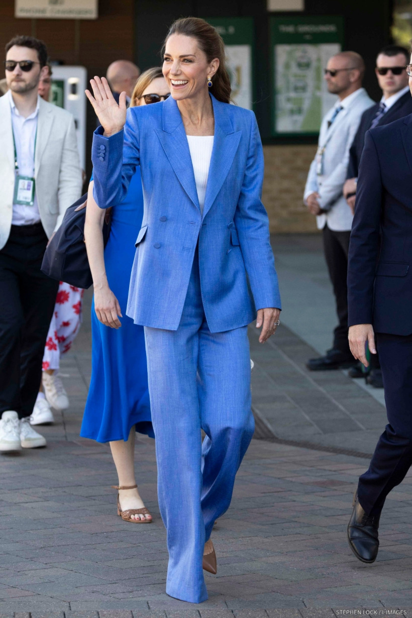 Kate Middleton wearing a cobalt-blue Gabriela Hearst suit at Wimbledon 2026