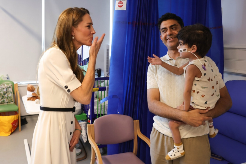 Kate Middleton chatting with children and families on the ward at Evelina London
