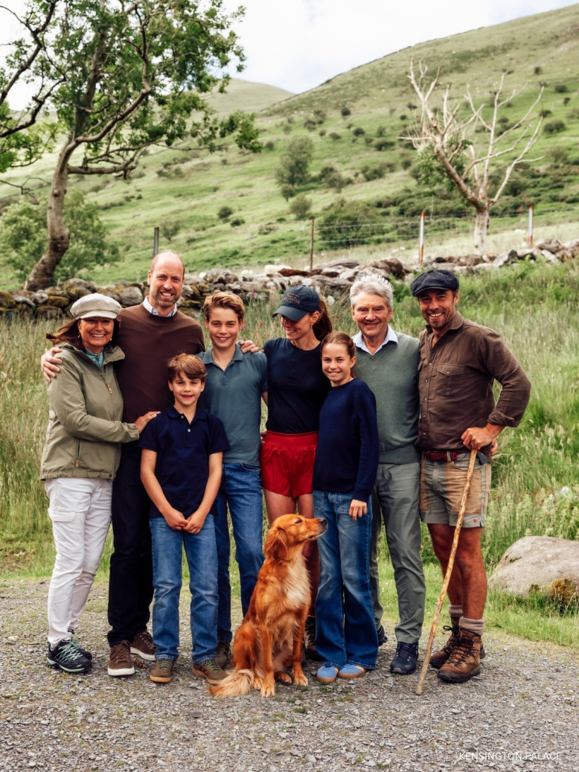 The Prince and Princess of Wales with Prince George, Princess Charlotte and Prince Louis, plus Carole Middleton, Micheal Middleton and James Middleton,  at the end of the Three Peaks Challenge