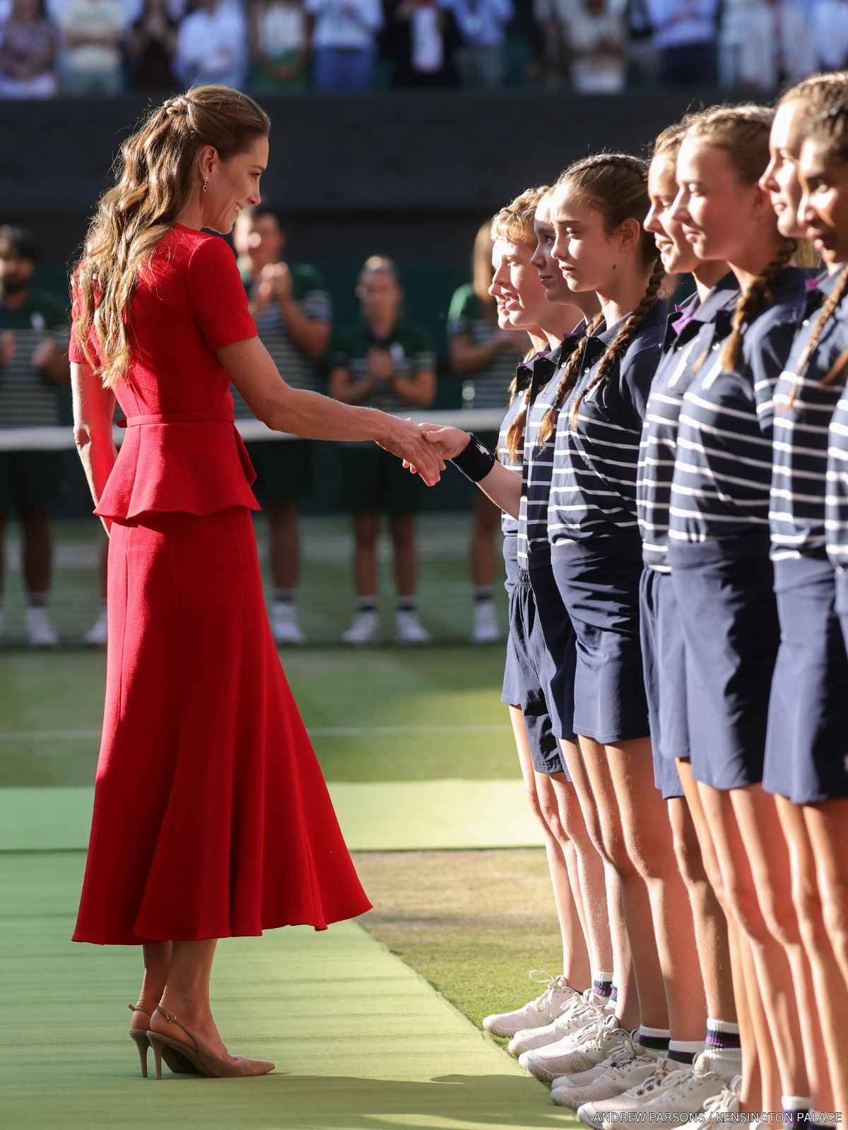 Kate Middleton meeting some of the Wimbledon ball boys and girls