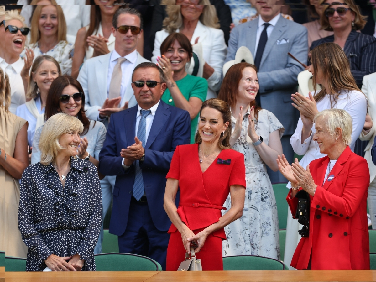 Kate Middleton in the Royal Box on Centre Court between Deborah Jevans and Martina Navratilova