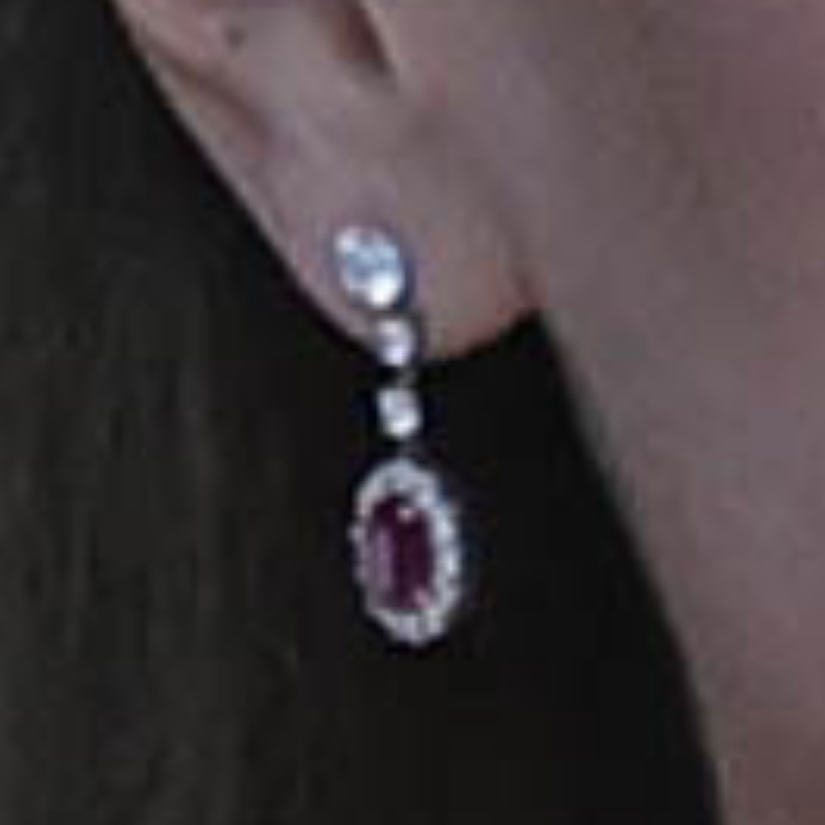 Close-up of Kate Middleton's ruby and diamond earrings