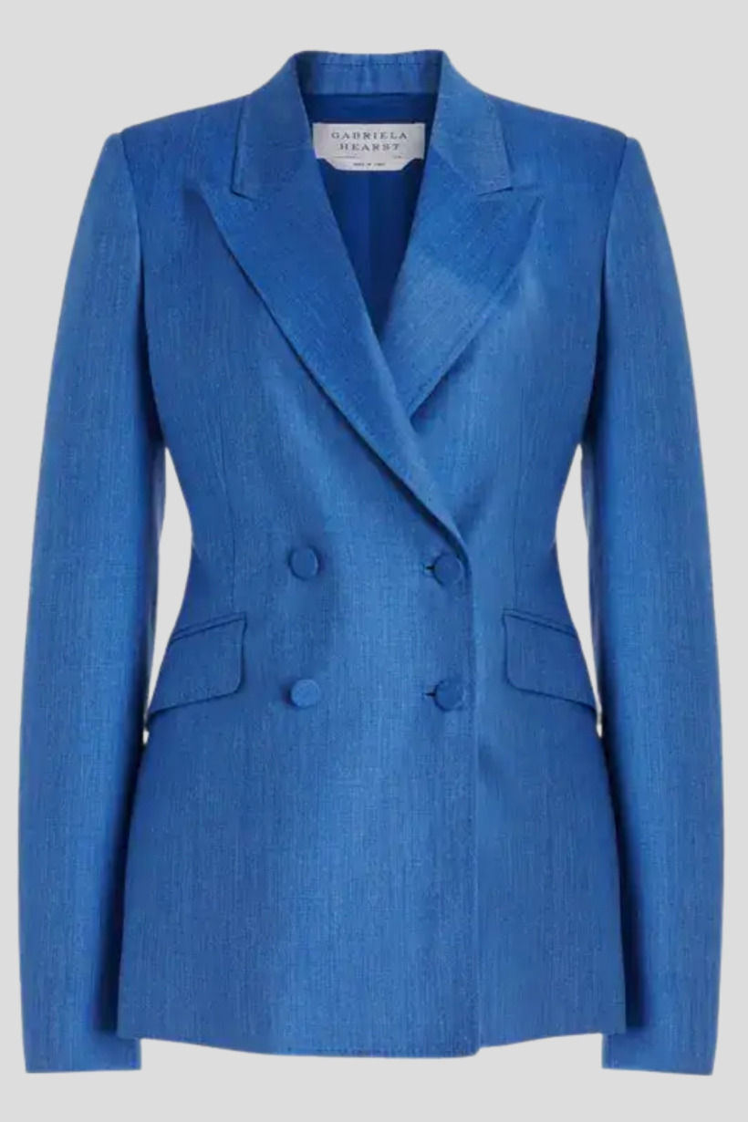 Product shot of the Gabriela Hearst Stephanie double-breasted blazer in sapphire blue