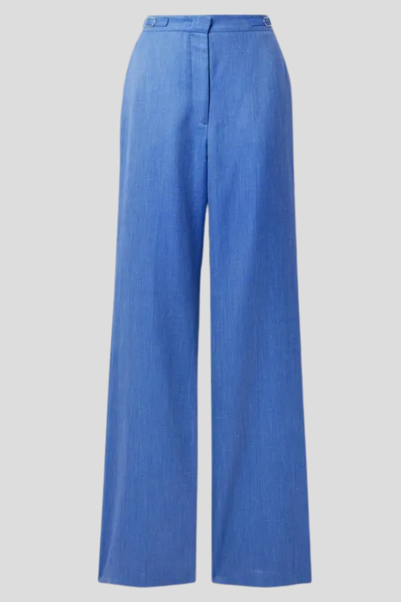 Product shot of the Gabriela Hearst Vesta wide-leg trousers in sapphire blue