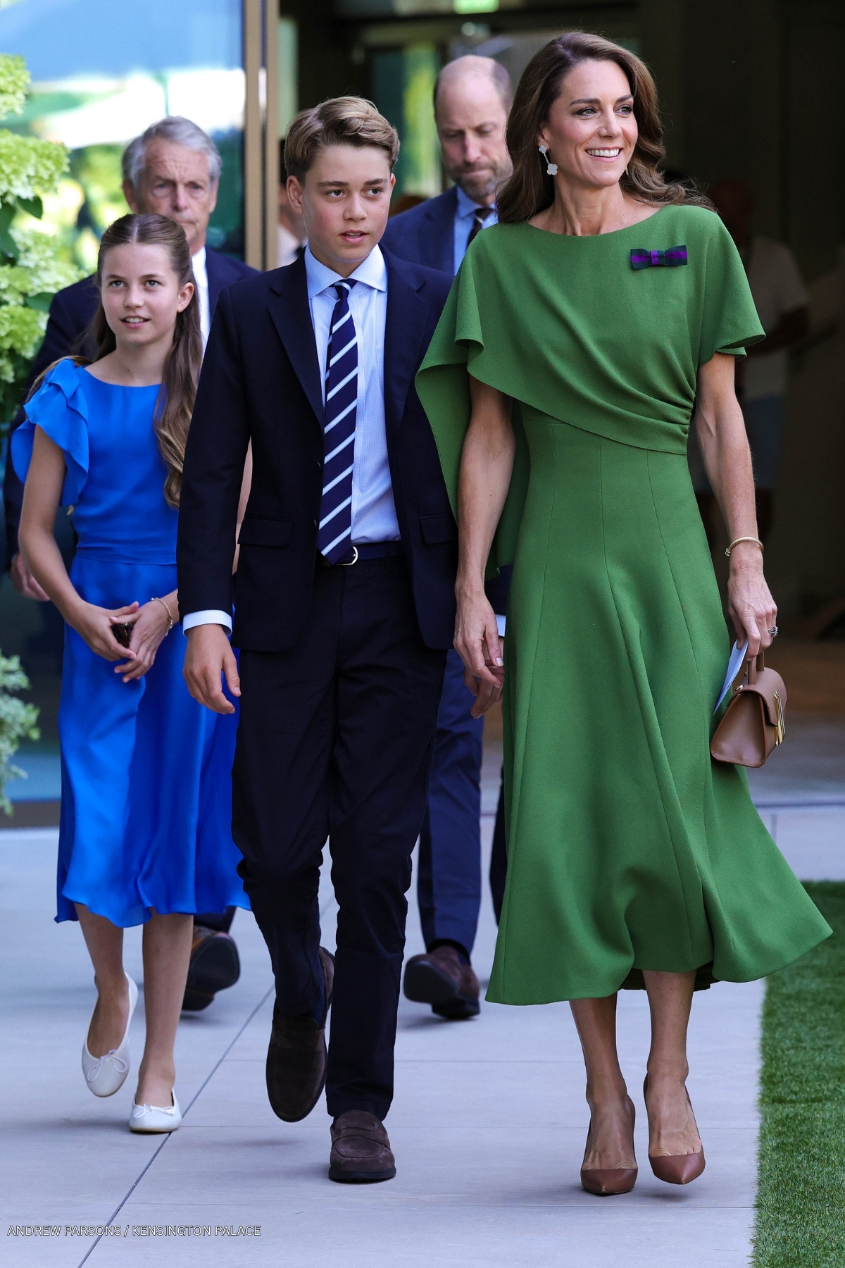 Kate Middleton, Prince William, Prince George and Princess Charlotte arriving at Wimbledon for the 2026 Men's Singles Final