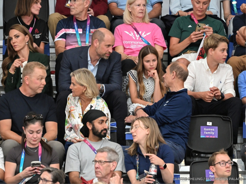 The Wales family watching the track cycling at the Sir Chris Hoy Velodrome