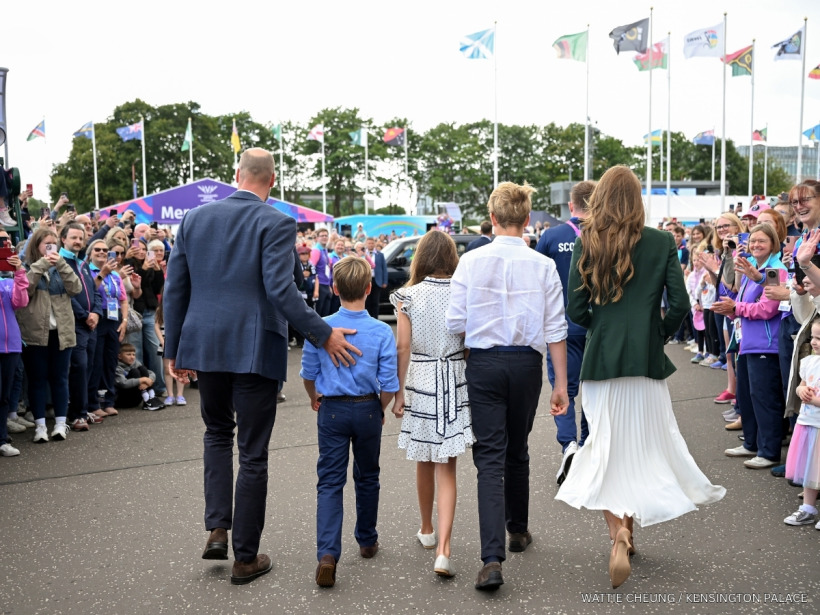 The Wales family walking to the Sir Chris Hoy Velodrome for the track cycling